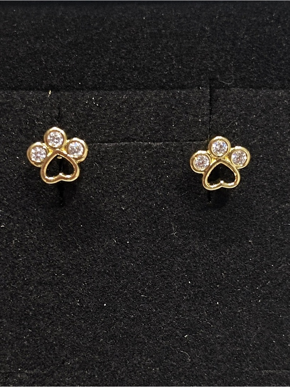 Gold Paw Print Stud Earrings with Clear CZs